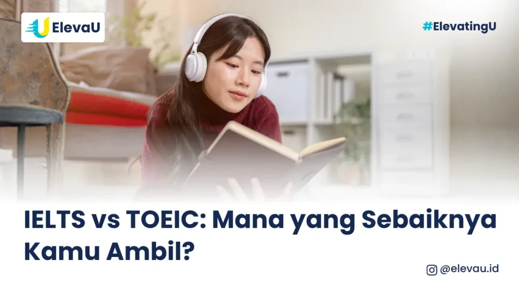 seorang wanita sedang membaca buku mengenakan headphone