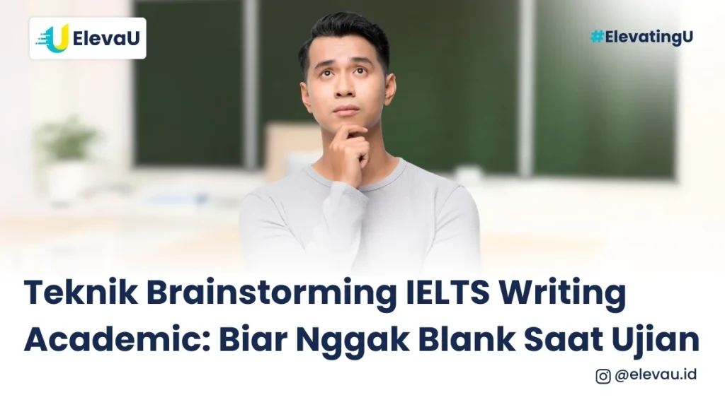 Seorang pria pose berpikir karena blank saat ujian IELTS Writing Academic
