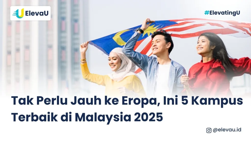 deretan mahasiswa internasional berpose dibawah bendera malaysia
