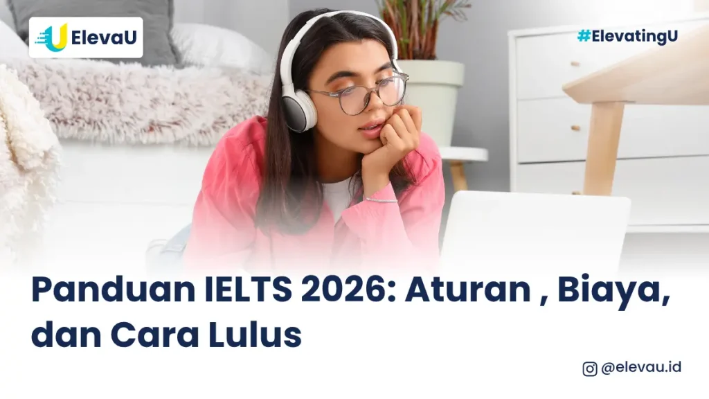 seorang perempuan terlihat sedang belajar menggunakan headphone sambil berpose menopang dagu