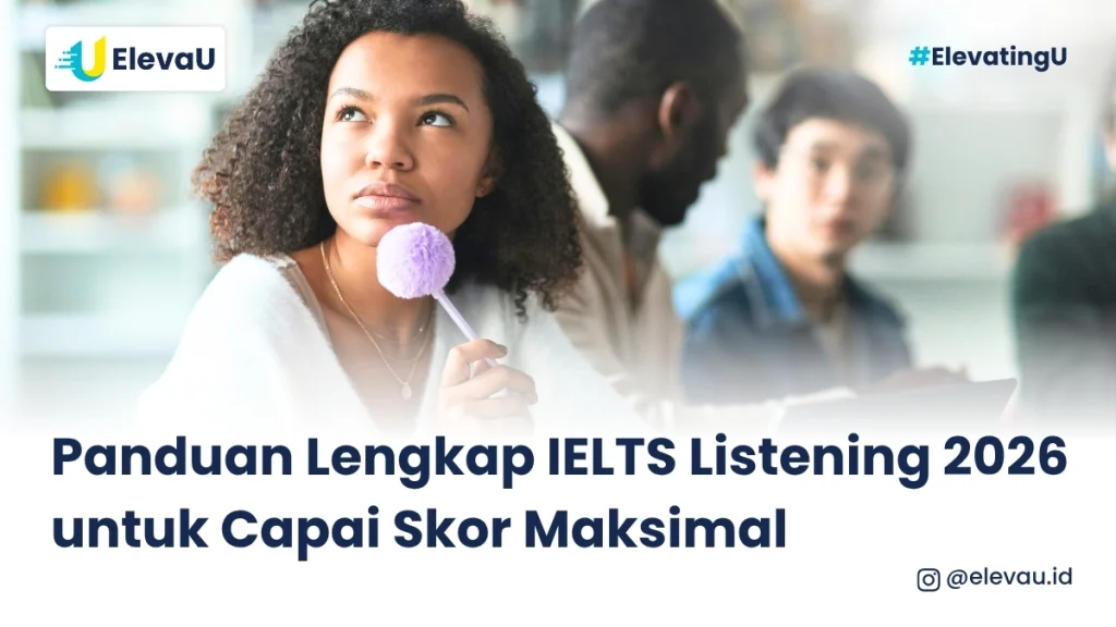 Seorang wanita sedang memegang pulpen berwarna ungu dengan ekspresi berpikir